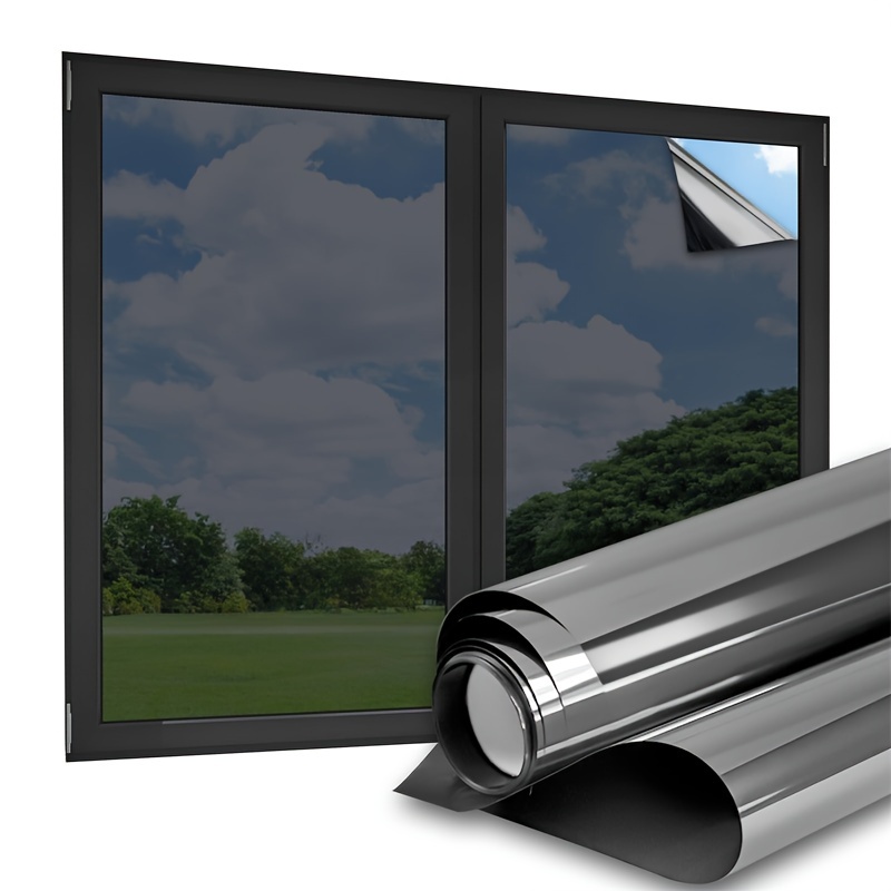 

1pc Black Silver Window Tint For Home Office, Reflective Mirror Window Film Daytime Privacy, Sun Heat Blocking Static Cling Tinting For Glass Windows