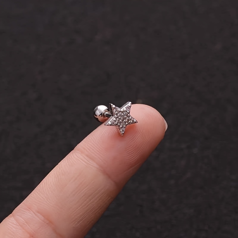 Titanium Steel Barbell Ear Stud with Micro-Inlaid Zirconia