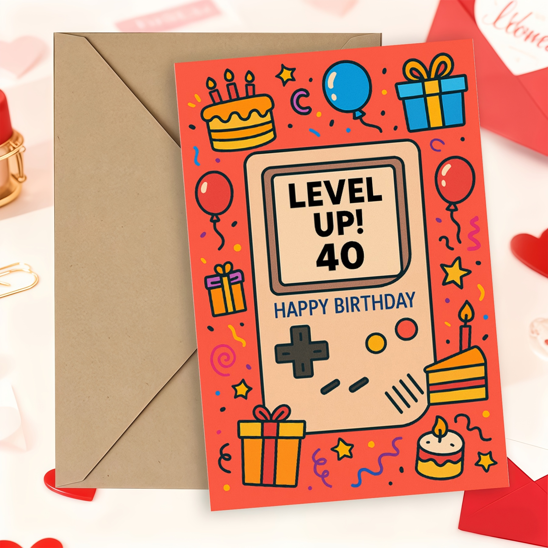 TEMU 1pc 40th Birthday Card For , "level Up 40" Themed Greeting Card With Envelope, Bright Party Pattern, Perfect For 40th Birthday Celebrations