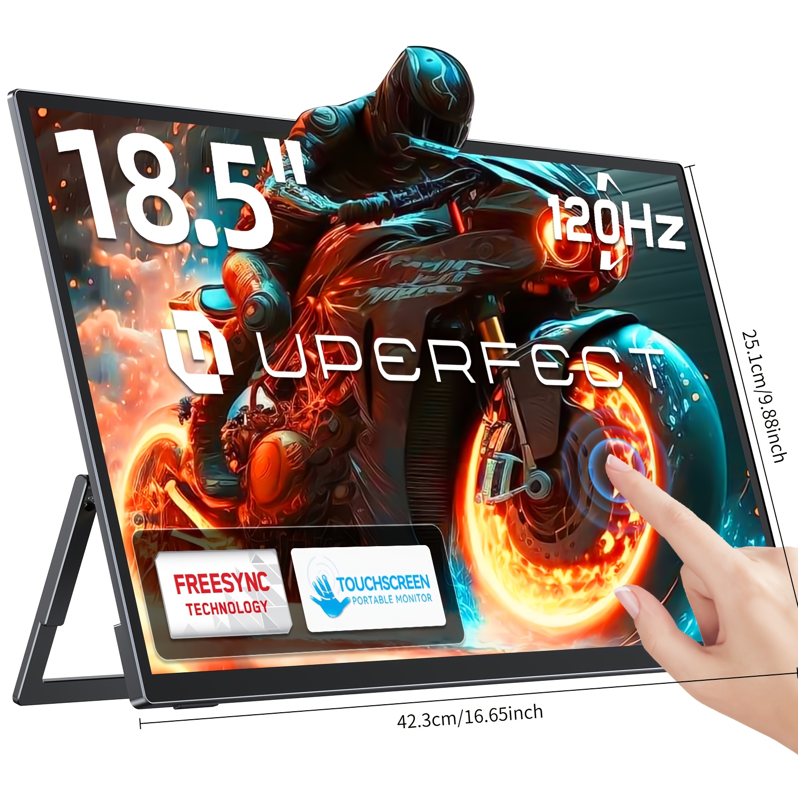 Image of Uperfect " 120hz Touchscreen Portable Monitor 100%srgb W/vesa & Stand 180° Adjustable & Lightweight Frameless Fhd Freesync Ips Hdr Gaming Display, Travel Second Monitor For Laptop