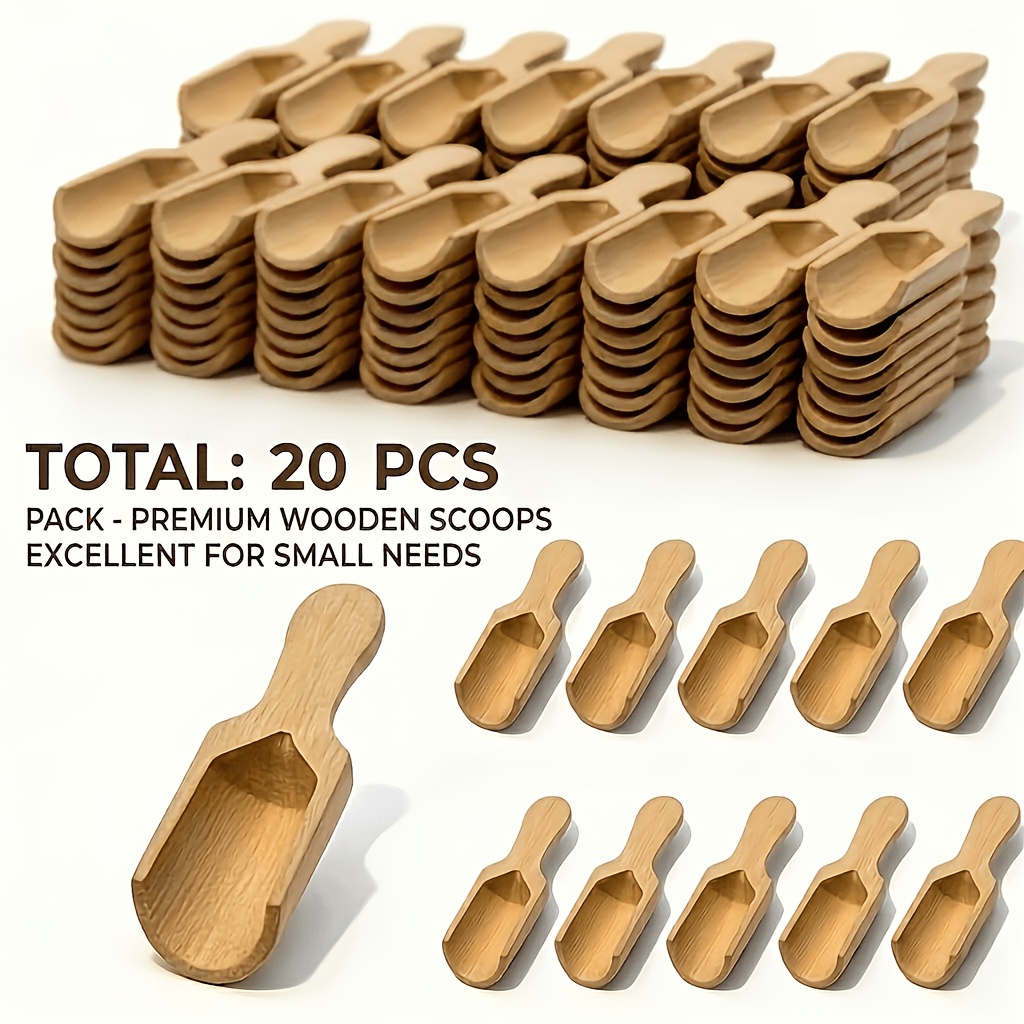 TEMU 20/200pcs Mini Wooden Scoops, Small Wood Spoons For Bath Salts, Coffee, Tea, Sugar, Spice, Honey, Kitchen & Bathroom Use, Natural Wood