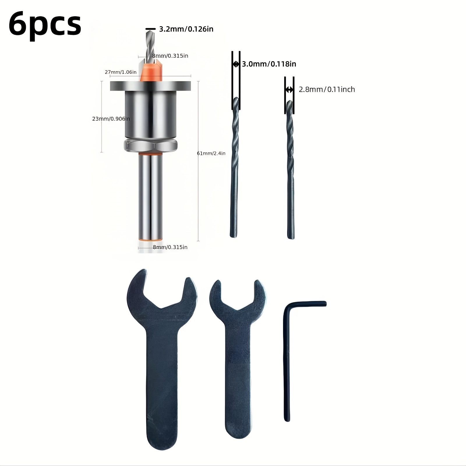 Image of 6-piece Woodworking Drill Bit Set, 2.8/3/3.2mm Shank, Anti-reversal Design, Smooth Cutting, Material, Tapered Drill Bits For Woodworking, For Screw Installation And Wood Drilling