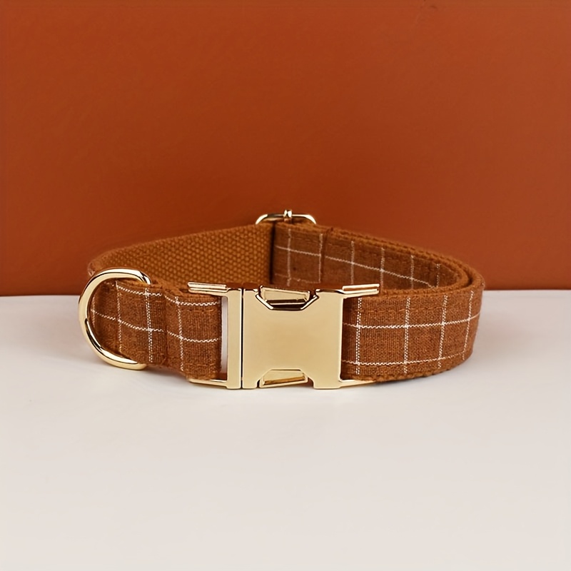 XINXIPETS Customized Plaid Dog Collar - Adjustable Metal Buckle, Personalized Name & Phone Engraving, Durable Polyester, Multi-Color Options for All Dog Sizes, Anti-Loss Safety Design, Dog Collar Personalized, Goldtoned Metal