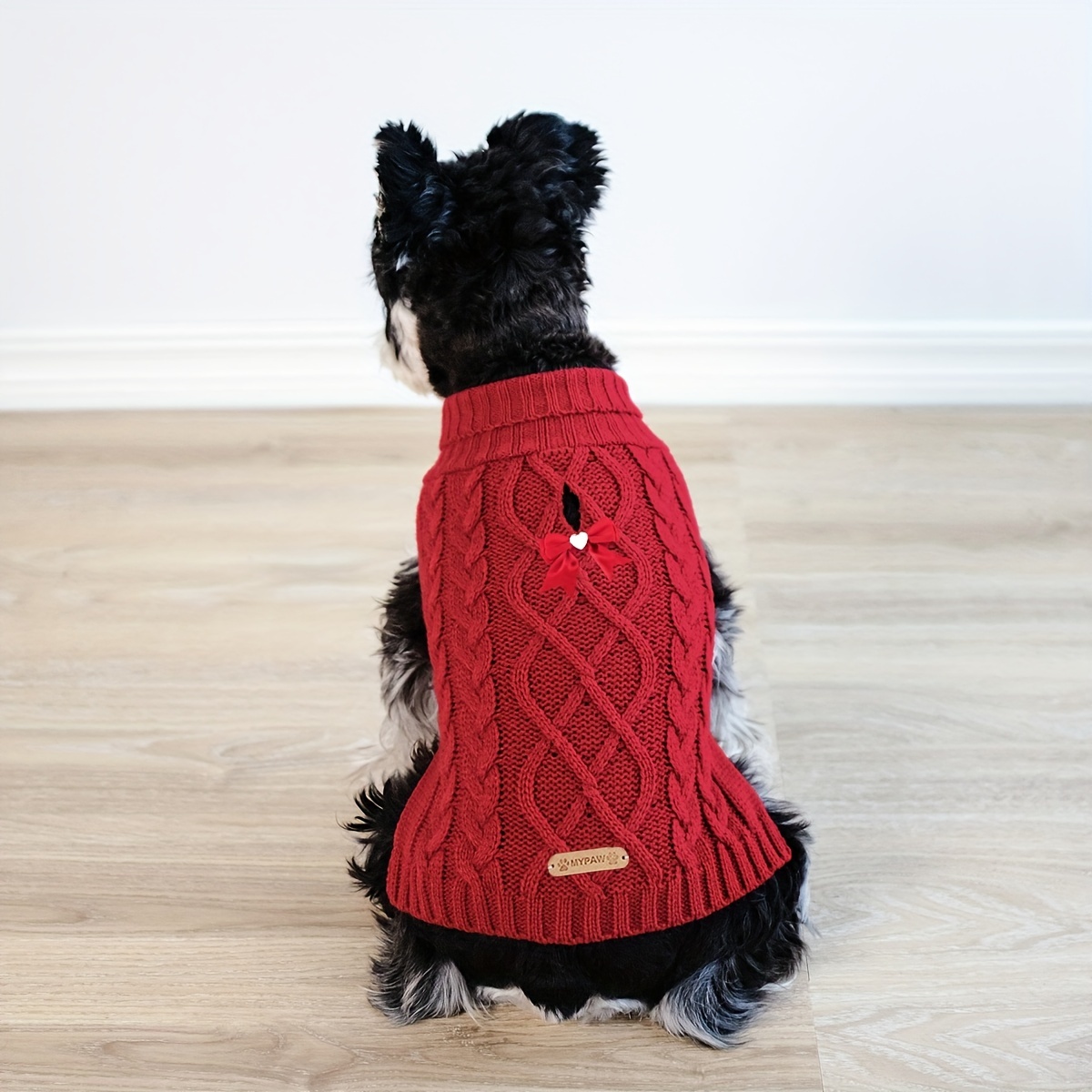 Cyeollo Hundepullover Mit Leinenloch – Rollkragen, Strickoptik, Winterkleidung Für Hunde, Größe L