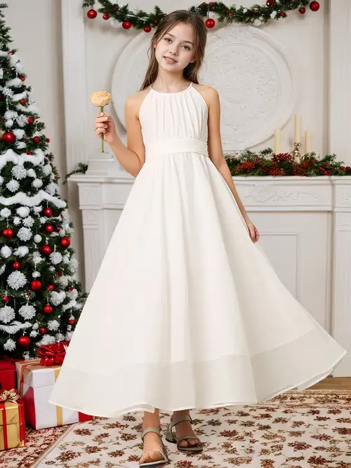 Girls' Elegant Princess Party Dress - Flowy Long Formal gown with Halter Neck, Non-Transparent A-Line Wedding & Birthday Outfit for Toddlers & Kids - * Formal Attire, Festive Attire, Sleeveless ... Girls' Elegant Princess Party Dress - Flowy Long Formal gown with Halter Neck, Non-Transparent A-Line Wedding & Birthday Outfit for Toddlers & Kids - * Formal Attire, Festive Attire, Sleeveless ...