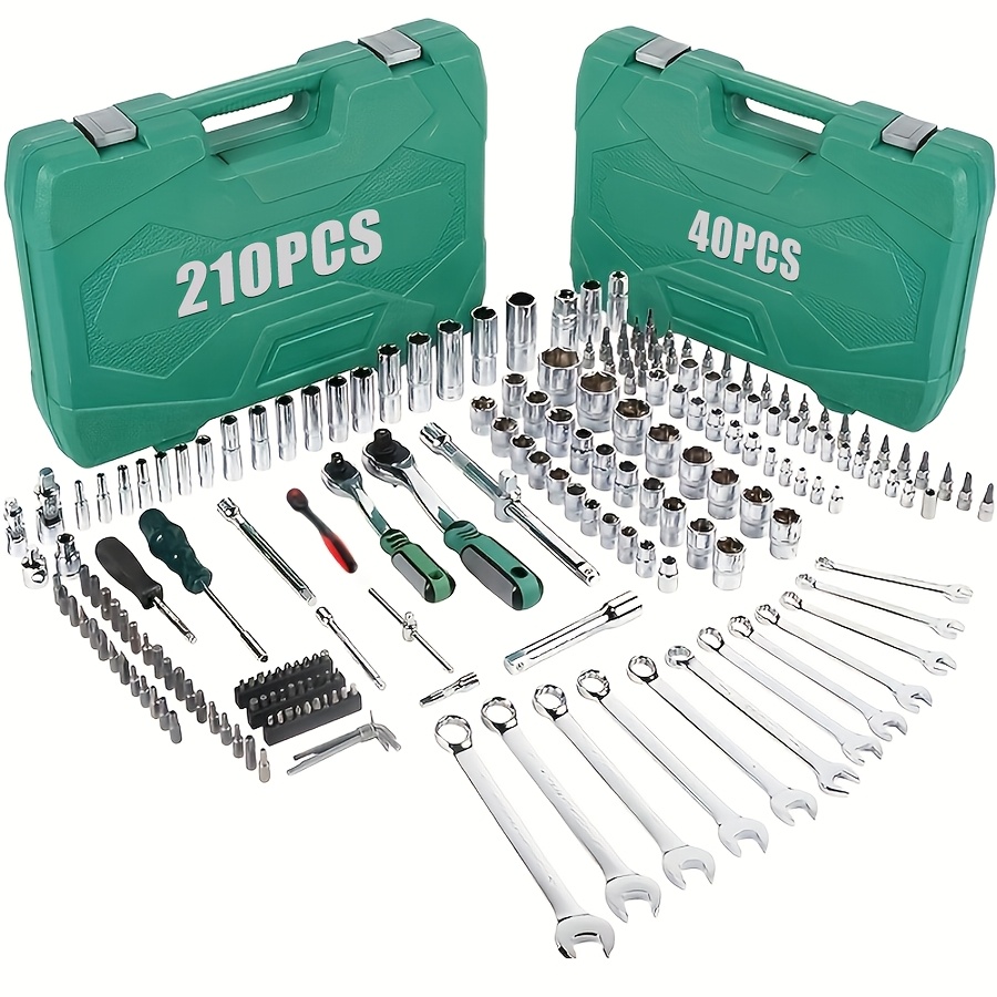 210 40pcs heavy duty professional tool set with 1 4 3 8 1 2 drive sockets ratchet metal tool kit suitable for automotive repair tool