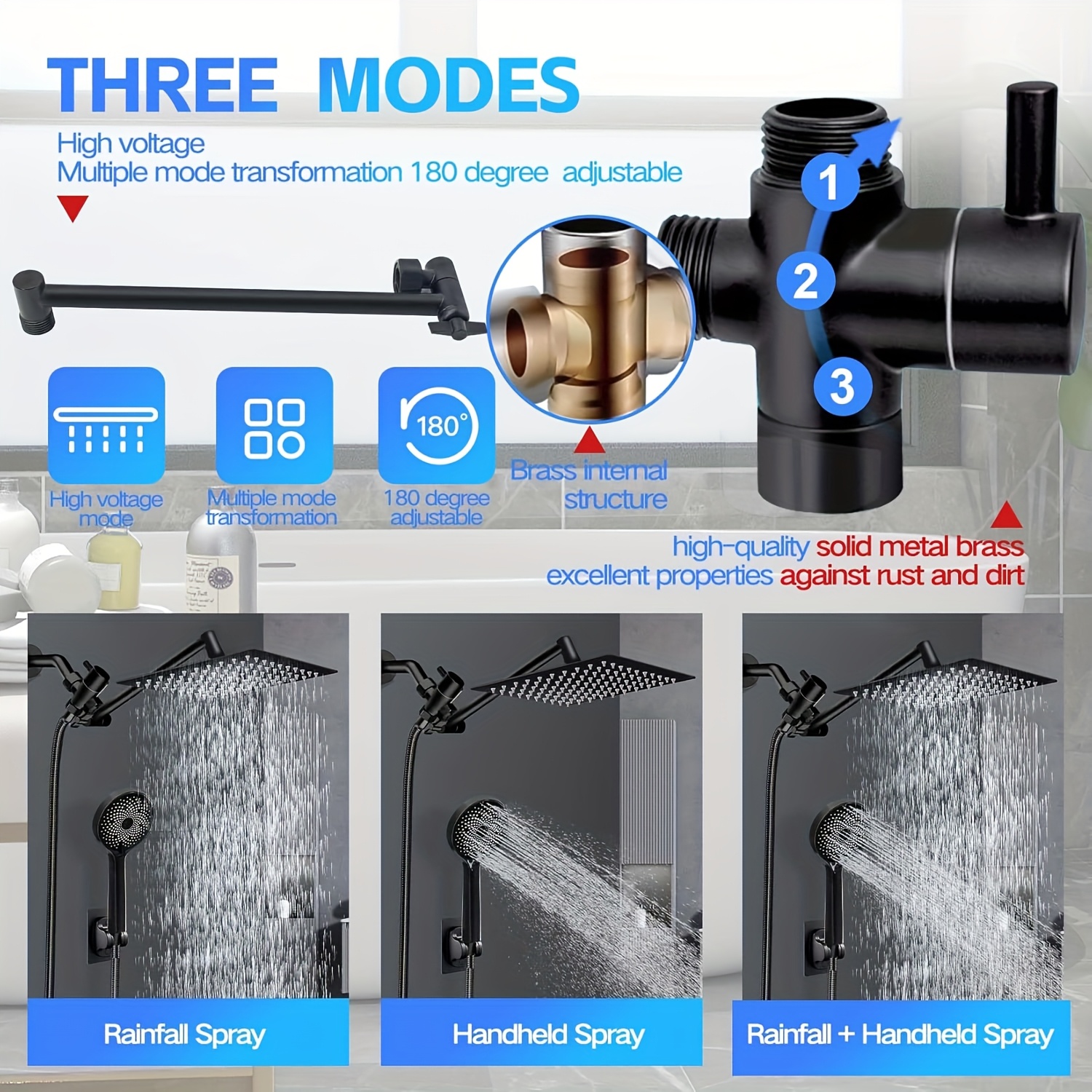 ultimate Shower Head, High Pressure Rainfall/Handheld Shower Combo with 11'' Extension Arm, 3 Settings, Anti-Leak Shower Head with Holder, Height/Angle Adjustable, Chrome, Matte Black 21 Shower Head, High Pressure Rainfall/Handheld Shower Combo with 11'' Extension Arm, 3 Settings, Anti-Leak Shower Head with Holder, Height/Angle Adjustable, Chrome, Matte Black