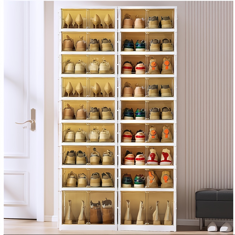 TEMU 9-layer Foldable Storage Box, Easy To Assemble Transparent Plastic Stackable Storage Cabinet, Shoe Cabinet Storage Box, Shoe Box With Cover Large Shoe Rack, Cooking