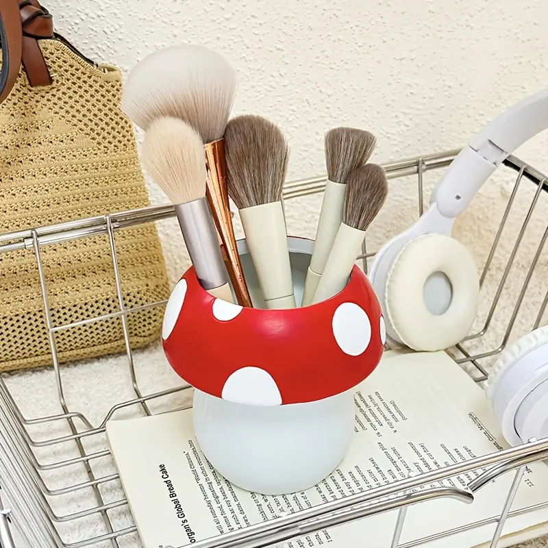 1 2pcs mushroom makeup brush holder polyester tension mount organizer for brushes and accessories polished independent storage no electricity needed makeup brushes for Product details 6