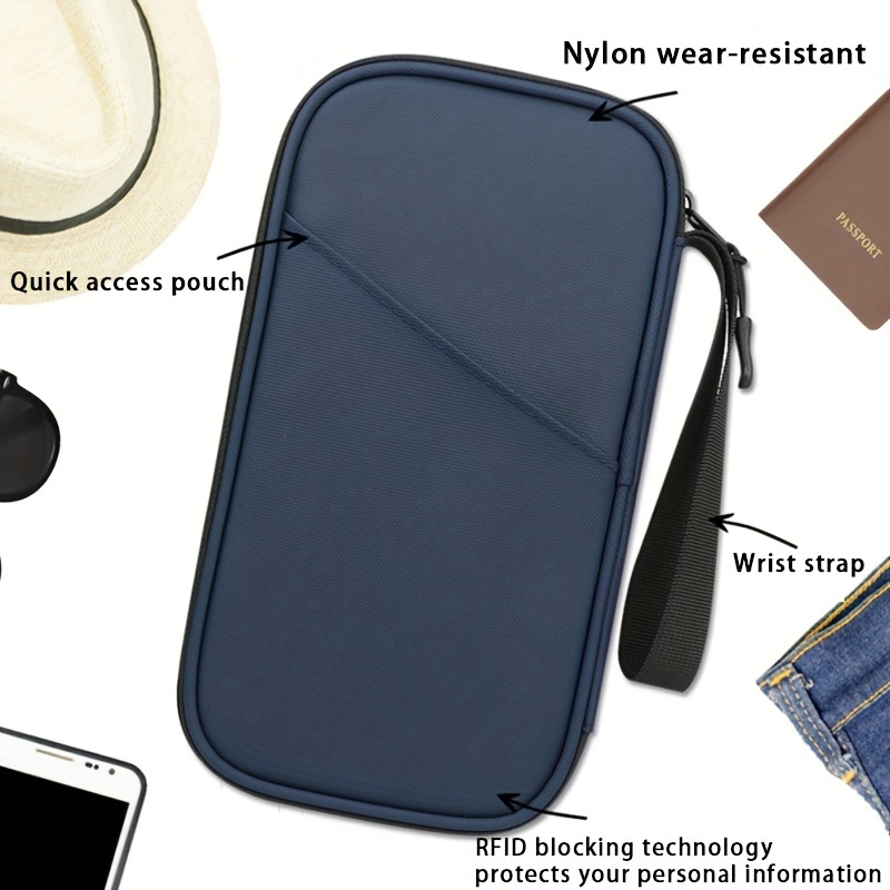 

Rfid-blocking Passport Holder With Wrist Strap, Large Capacity Nylon For Tickets And Cards, With Zip Closure