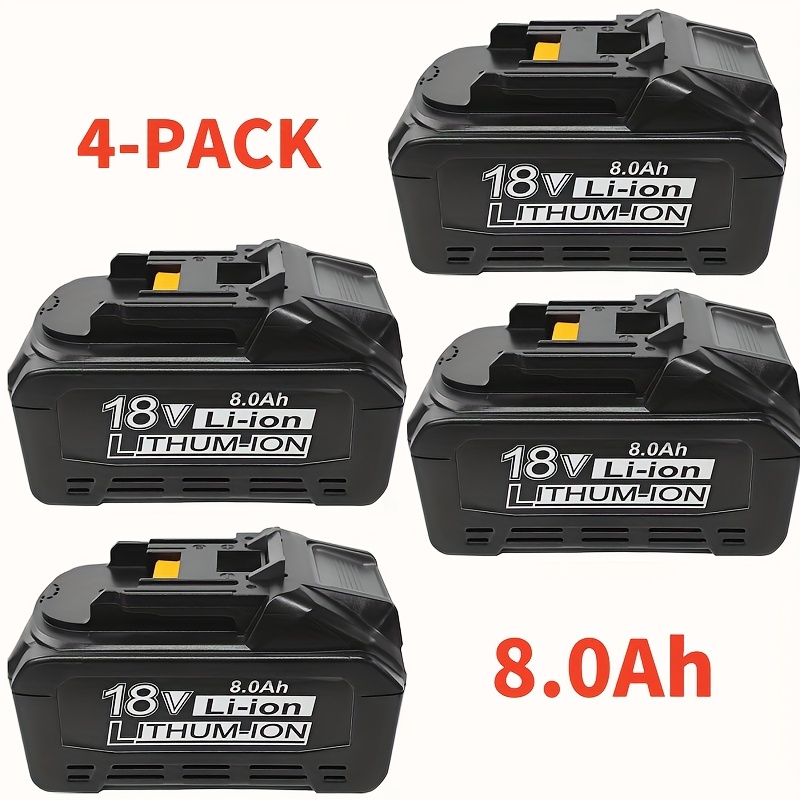 TEMU For Makita 4pack 18v 8.0ah Replace Battery 18v Battery, 8000mah 18v Lithium-ion Replace Battery With Led Indicator, For 18v Bl1860 Bl1850 Bl1840