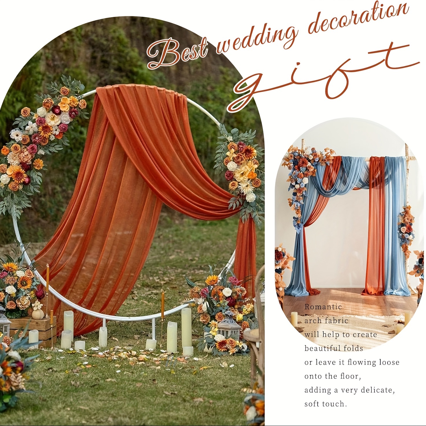 

Elegant 18.7ft/5.7m Wedding Arch Drapes: Multi-purpose, Rustic Charm, Perfect For Bed Canopies, Outdoor Ceremonies, And More - No Feathers Included