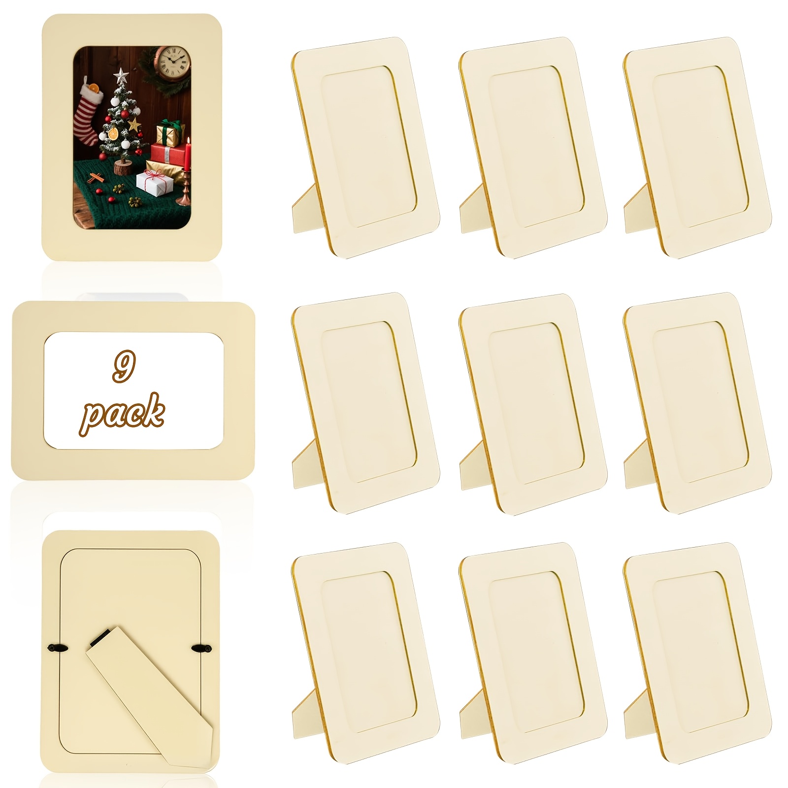 TEMU 9pcs Blank Wooden Photo Frames, Upright Frame Art Decor, Blank Frame Craft Wooden Ornaments, Suitable For Decoration, Mother's Day Father's Day