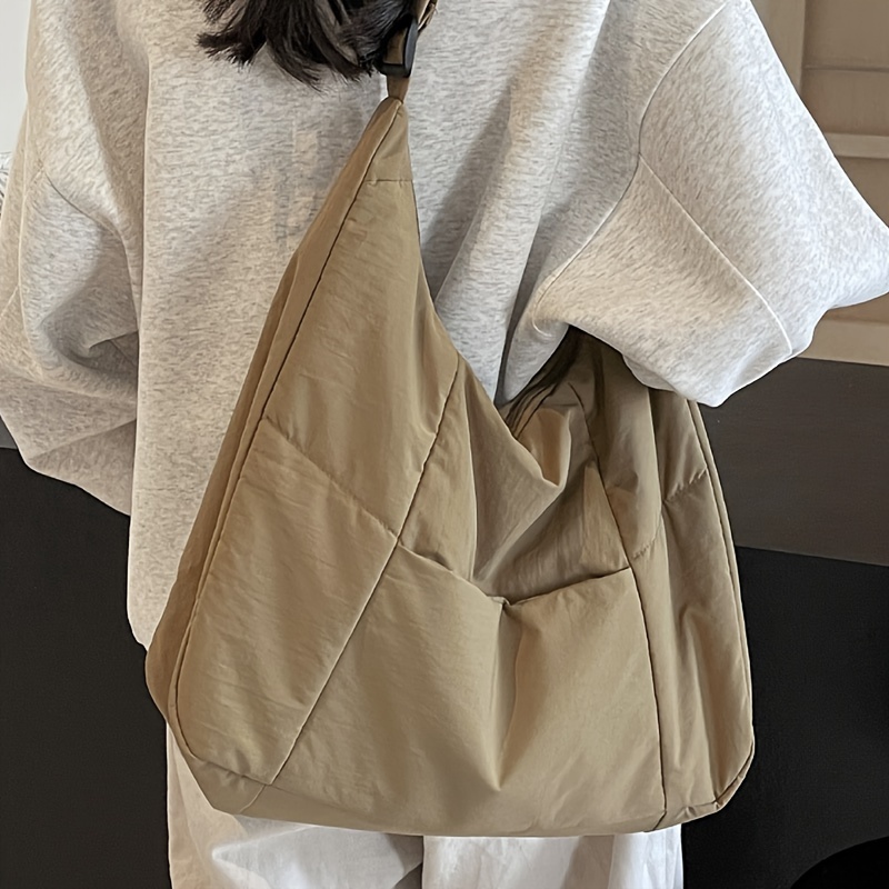 1pc Lightweight Soft Comfortable Nylon Cloth Thick Fabric Commuting Shopping Travel Storage Adjustable Solid Color Shoulder Bag