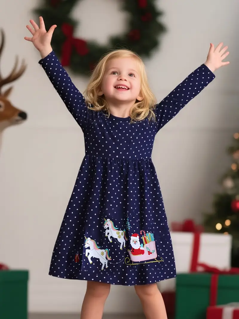 unicorn christmas dress Navy Santa and Unicorn Appliqu Button Front Dress