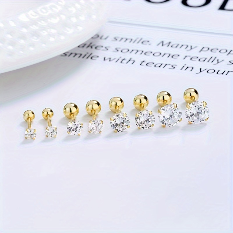 Cubic Zirconia Stud Earrings for Men, Threaded