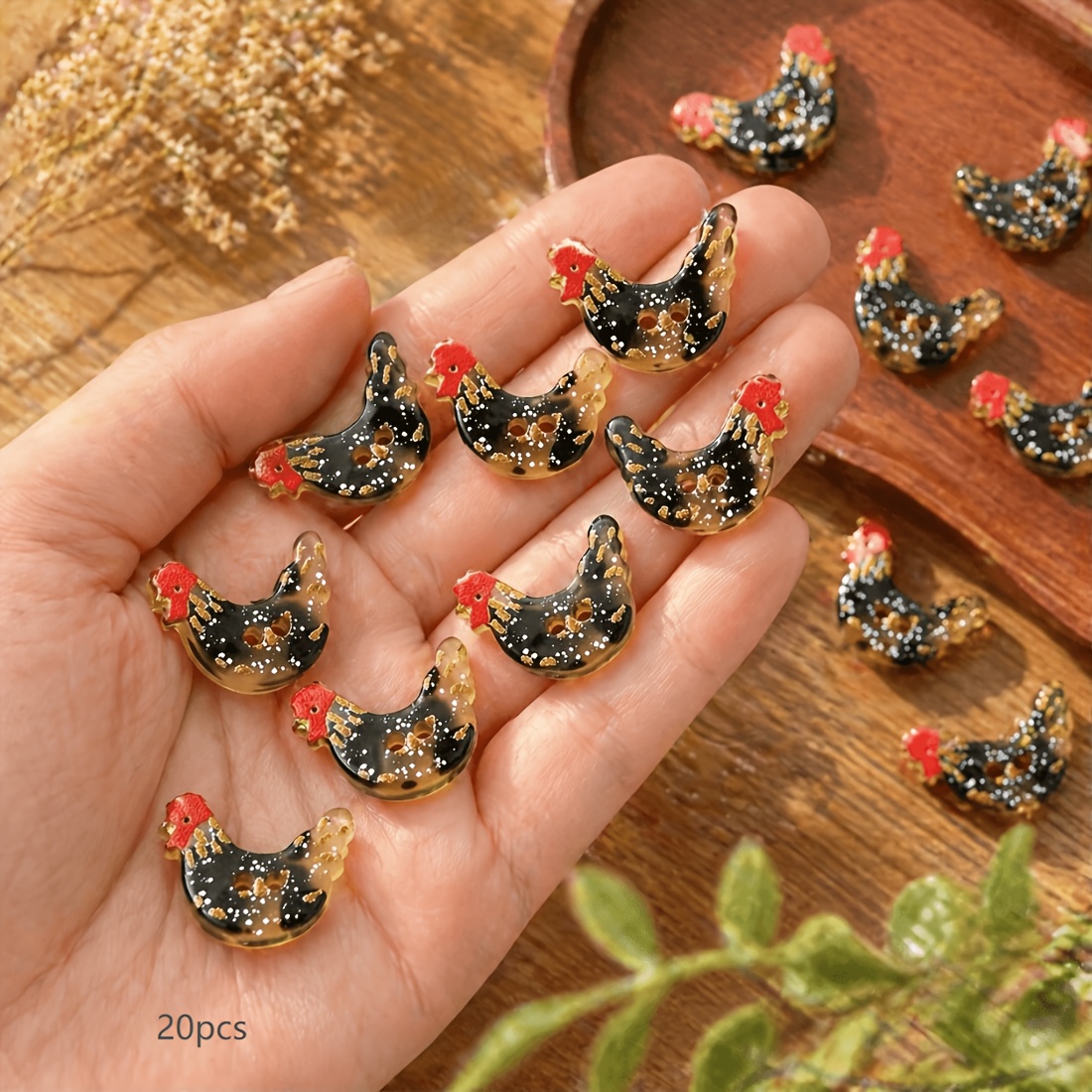 TEMU 20pcs Easter Resin Rooster Buttons, 2-hole, Diy Decorative Buttons, Novelty Decorative Fasteners, Holiday Supplies, Apparel Accessories, To