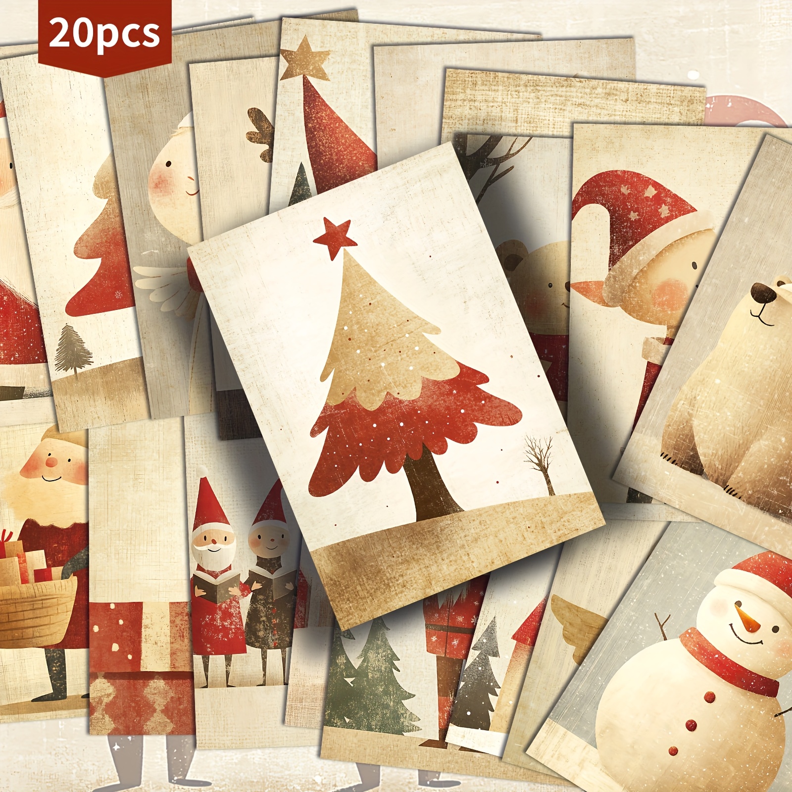 TEMU Confezione da 20 cartoline natalizie vintage minimaliste - 4x6 pollici, carta per junk journal, illustrazioni , carte da pittura decorative da