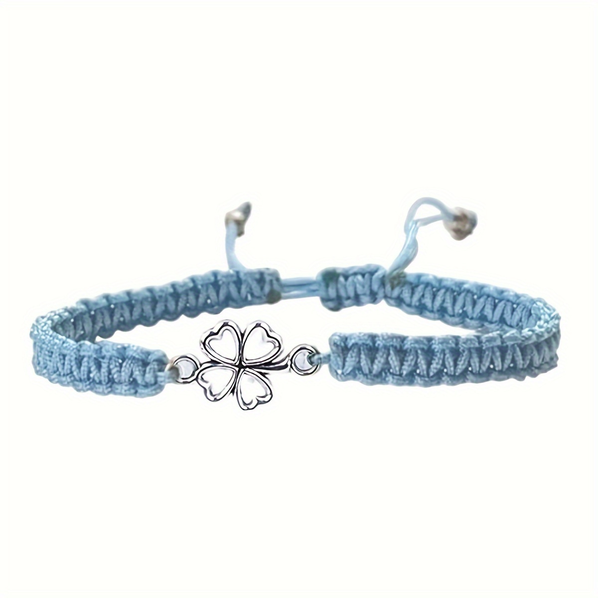 Lucky Four Leaf Clover Adjustable Woven Bracelet, Good Luck