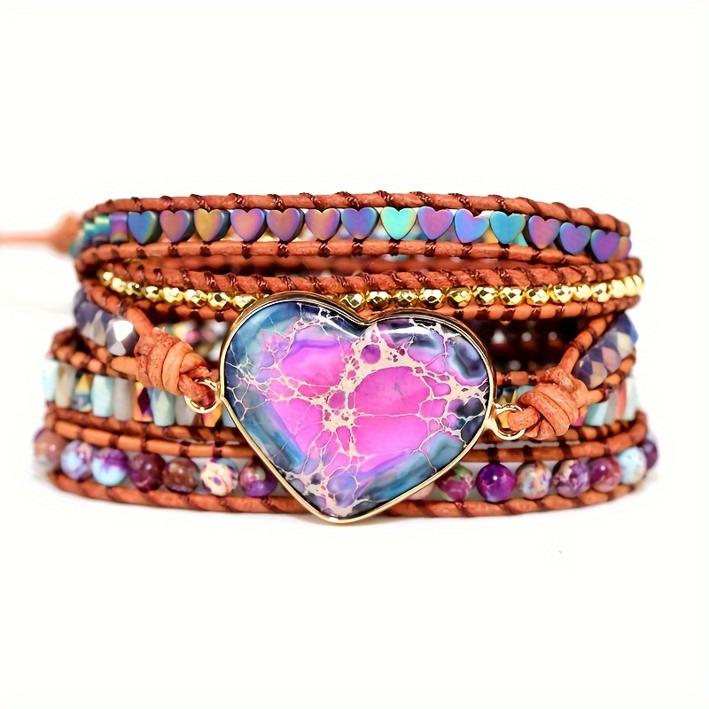 

Women Wrap Bracelets Boho Natural Stone Jasper Emperor Stone Heart Strand Bracelet Jewelry Collection