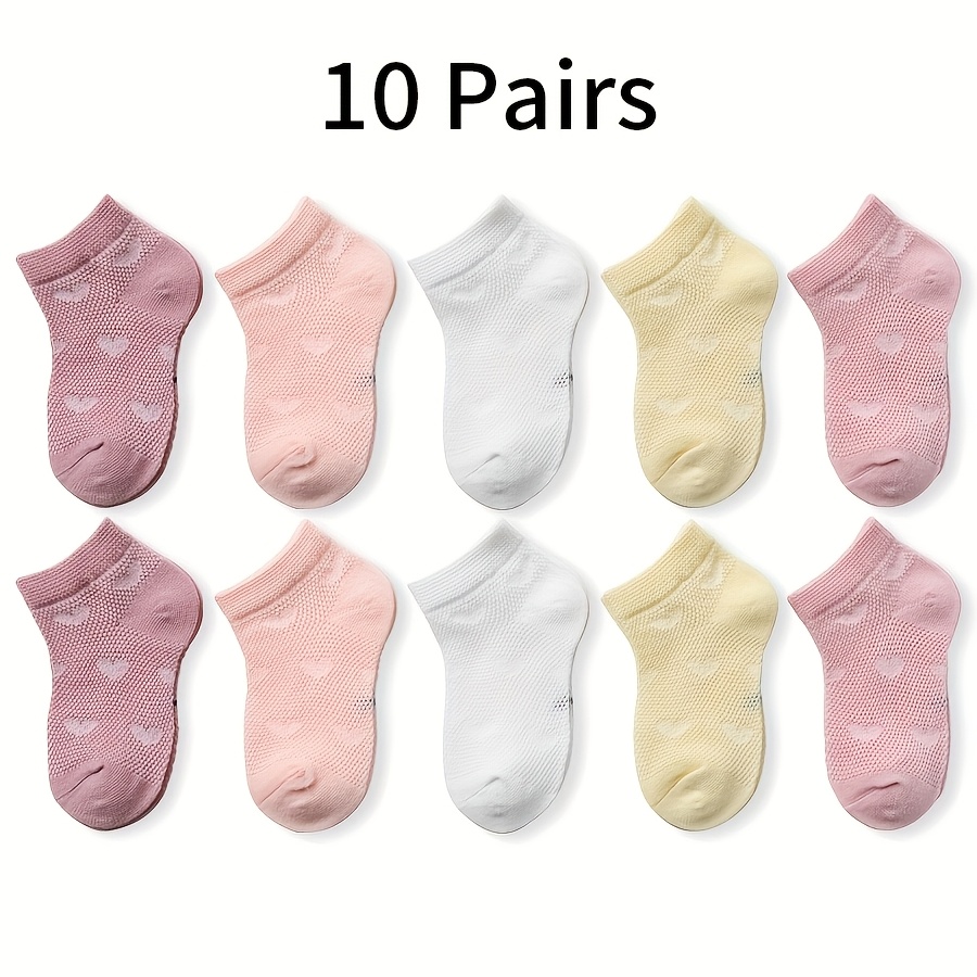 E-shop 5/10 Paar MIANZHI Kindersocken, einfarbige einfache Herz-Netz atmungsaktive Wadenhohe Socken für Jungen Mädchen, trendiger japanischer Stil,