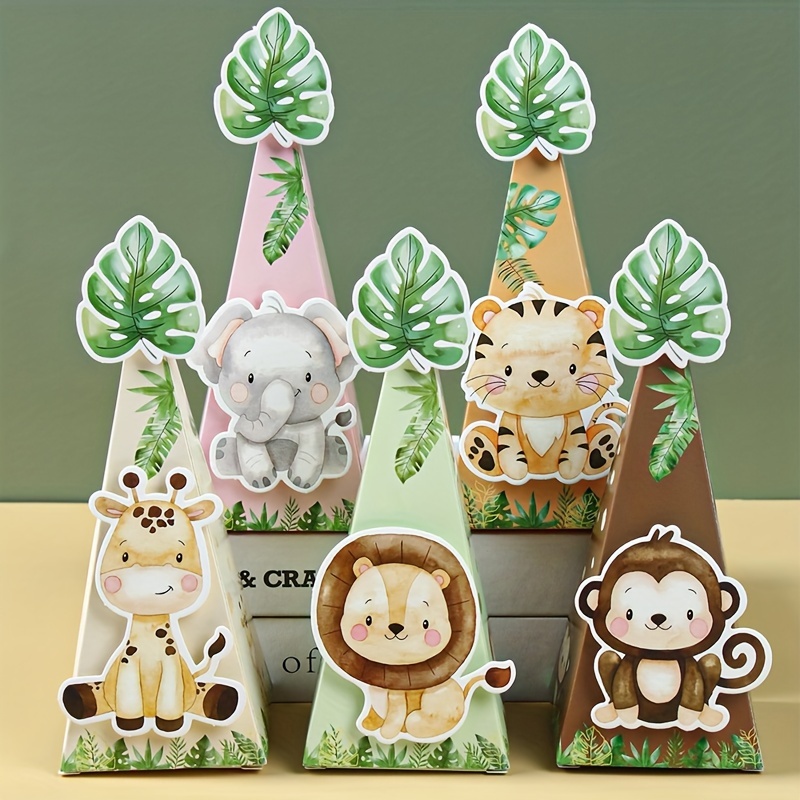 

6pcs, Jungle Animal Candy Boxes, Wild 1 1st Birthday Supplies Candy Packing Box, Birthday Party Decoration Gift Packaging Box