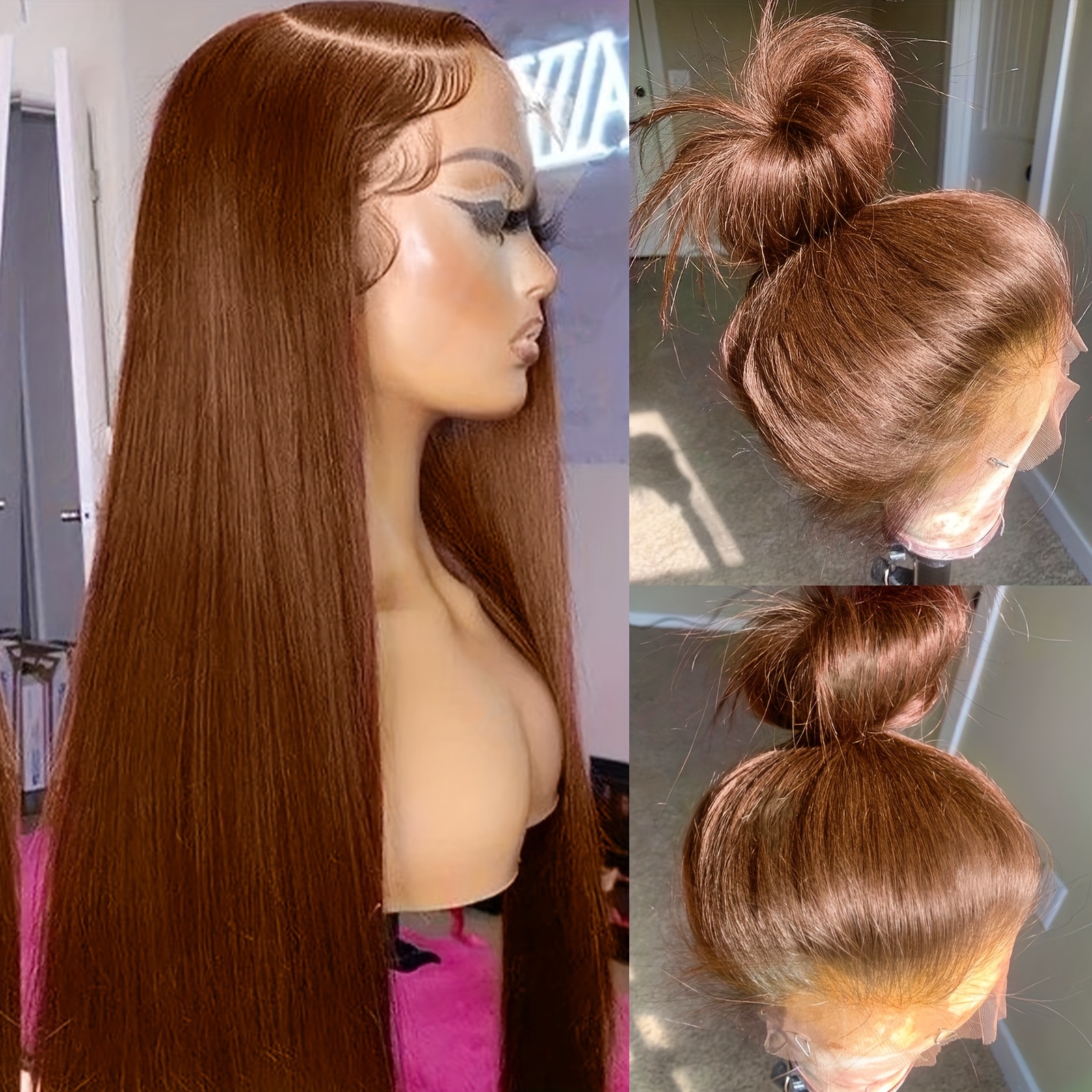 

Brown Straight Lace Front Wigs 13x6 Glueless Lace Wigs Synthetic Heat Resistant Fiber Hair Wig With Baby Hair Natural Hairline For Women Reddish Brown Color Long Natural Wig 26 Inch