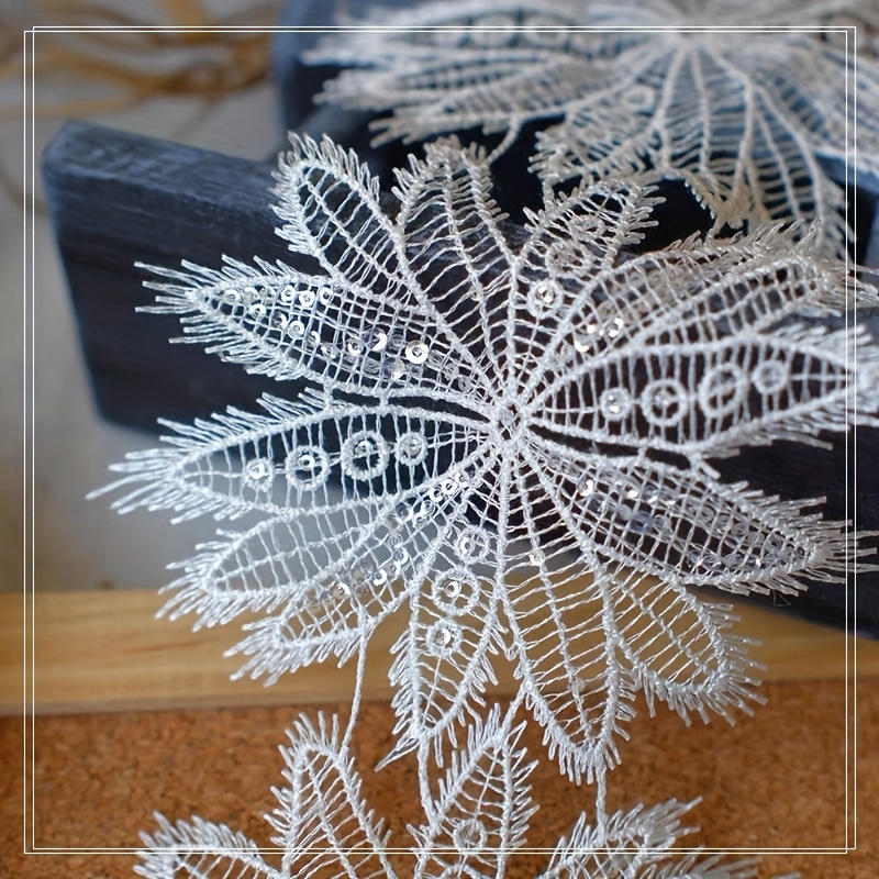 Image of 5 Beautiful Lace Pieces With Embroidery, Uncut, With Sequins And Fringes, In Cream White And Black, Perfect For Garment Making, Curtain Embellishments, Crafts, And Ideal For Wedding Decorations