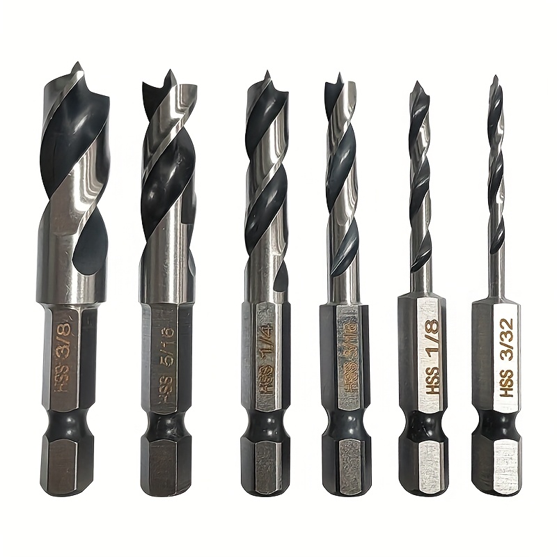 6pcs Imperial Hex Shank One-piece Three-point Wood Drill Bit/one-piece Three-point Twist Drill Bit, Wood-specific Drilling Tool Accessories
