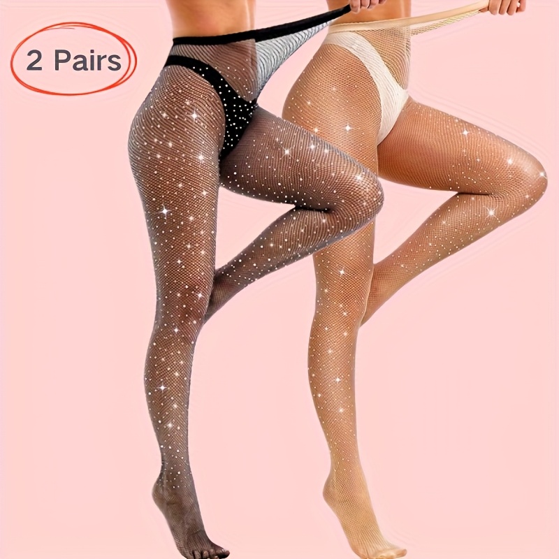 Image of Of Women's Rhinestone Socks, High-waist And Shiny Rhinestone Net Socks, Women's Closed And Sexy Socks, Anti-hook, Black, Brown And Beige Rhinestone Net Socks, Women's Socks, Tights, Suitable For