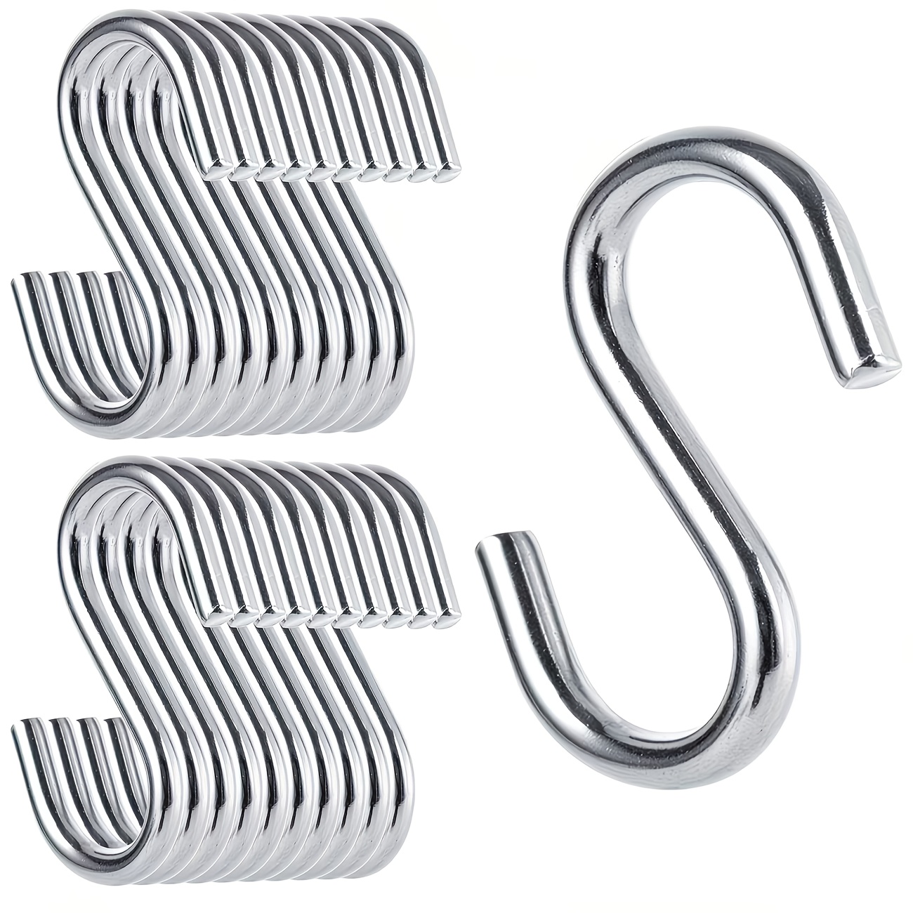 TEMU Pack Of 20 Heavy-duty S Hooks - Each Hook Supports 79.83kg, Suitable For Kitchens, Garages, Bathrooms And Gardens, Corrosion-resistant Stainless