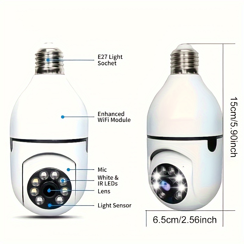 night   e27 bulb security camera with auto tracking 360 panoramic fisheye view two way audio hotspot connection tf card storage sd card not included 110v 220v hardwired indoor surveillance cameras details 1