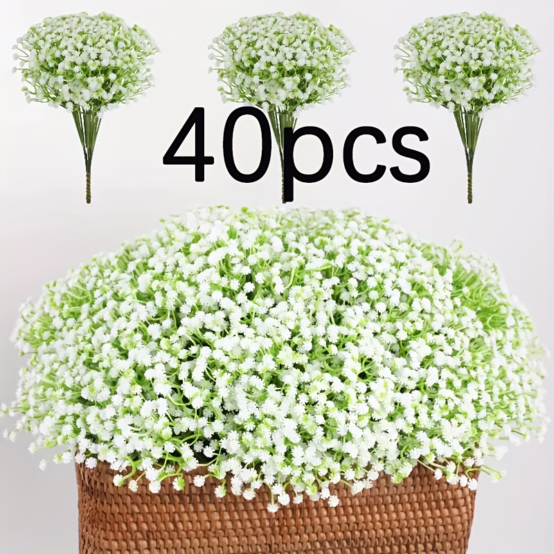 

1200 Flowers, 40 Babys Breath Artificial Flowers White Gypsophila Fake Baby's Breath Flowers For Wedding Party Home Garden Decoration