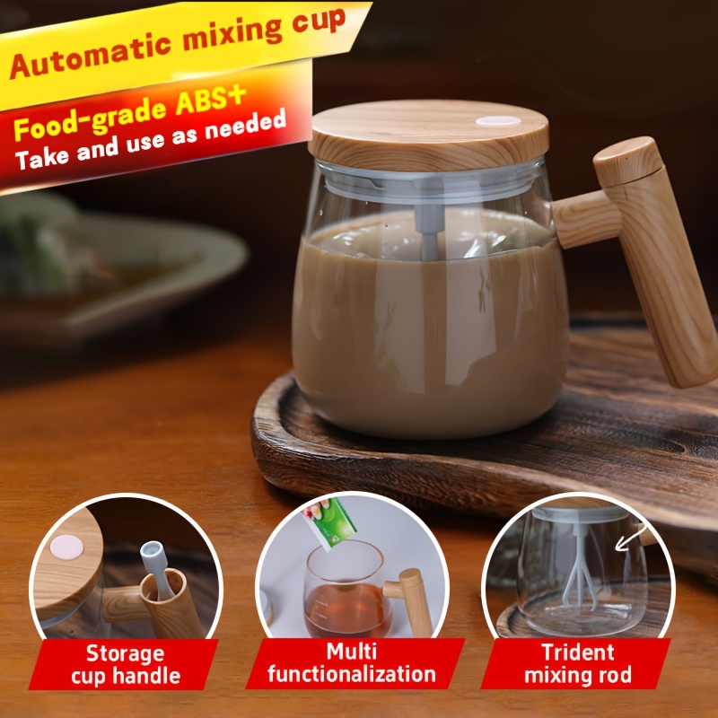 

High Food Grade Abs+ High Borosilicate Glass Coffee Automatic Mixing Cup Automatic Stirring Storage Cup Handle Milk Powder Honey Medicine Instant Rotating -pronged Mixing Cup