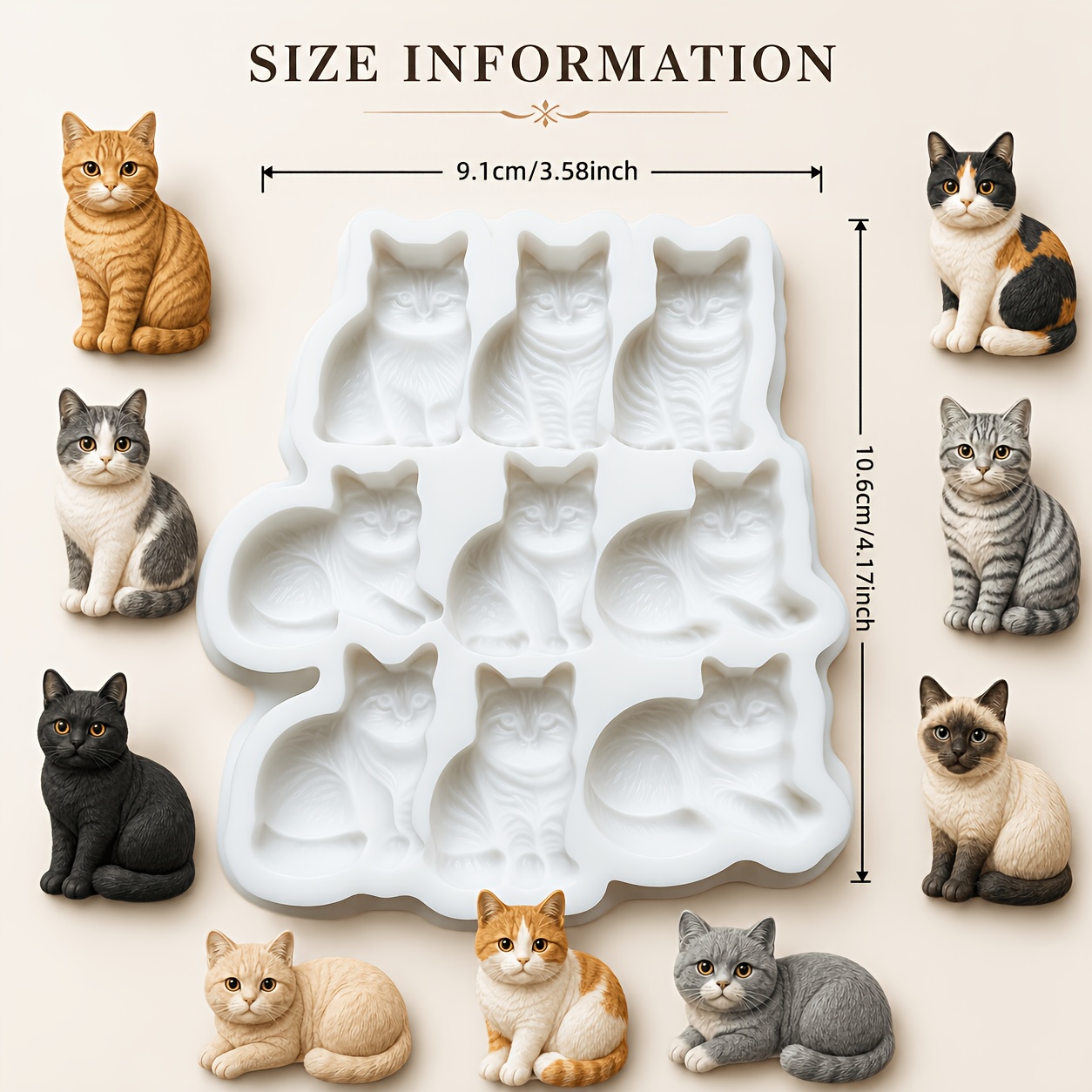 TEMU Moule en silicone 3D Chat, Moules à pâte à modeler Chat Multi-, pour résine, plâtre, pour figurines de bureau, décoration de chambre à coucher