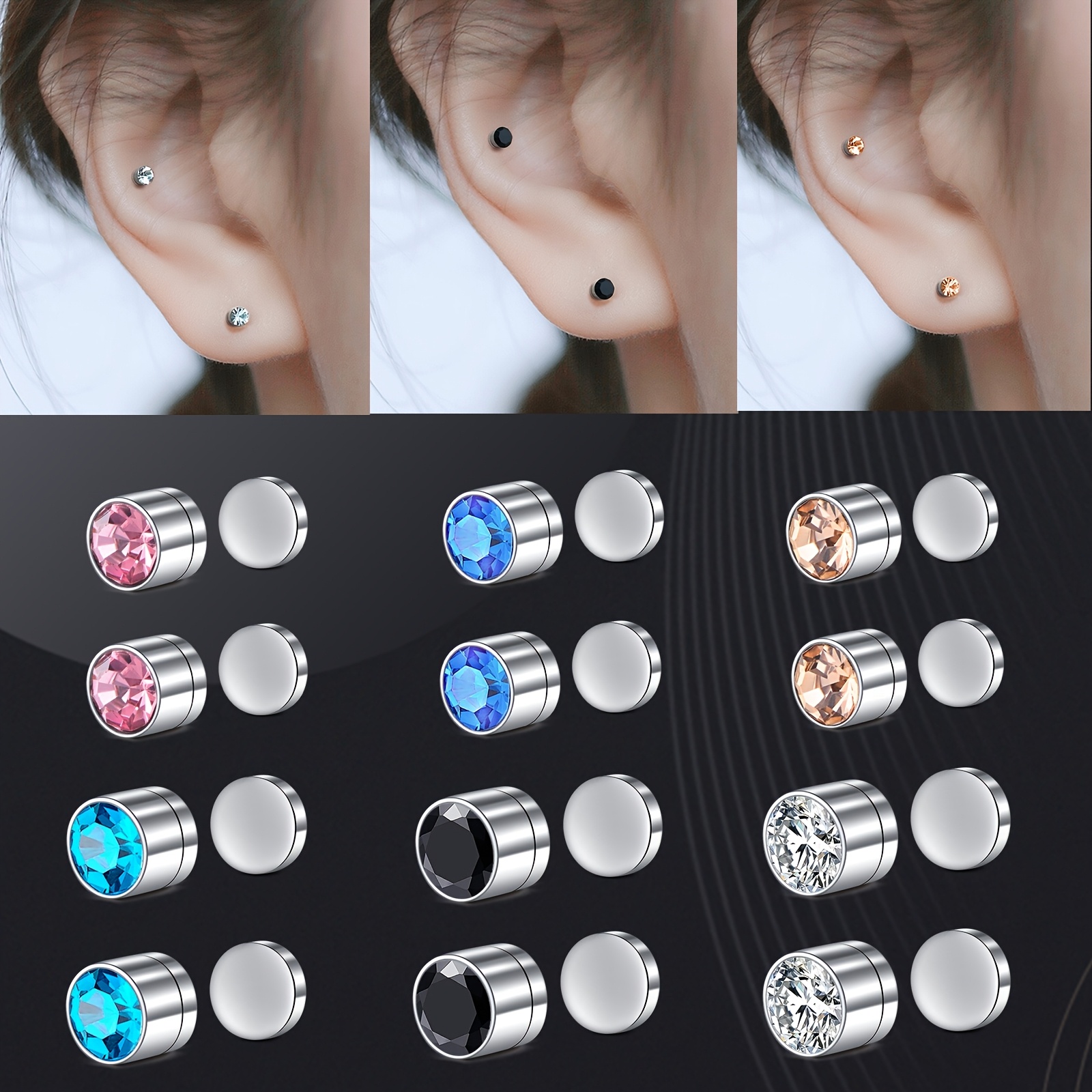 Image of A Set Of 6 Pairs Of Exquisite Colored Stud Earrings Ear Clips, And No Punching For Direct Wearing, Convenient Women's Earrings And Jewelry, A Gift For Office Workers And Students