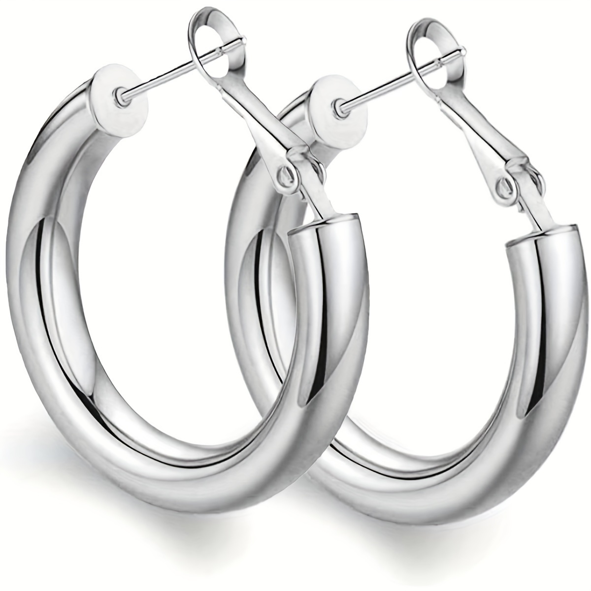 

A Pair Of 925 Silver Cylindrical Golden Hoop Earrings With 14k Gold Plating For Women, Lightweight Hollow Tube Hoop Earrings With A Diameter Of 50mm In Golden And Silvery Colors.