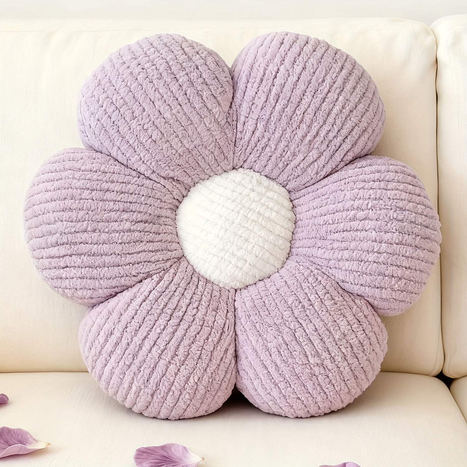 TEMU Cushions Shaped Like Purple Flowers, Plush Floor Cushions For Sofas And Beds, Featuring A Decorative Daisy Design, Measuring 40cm