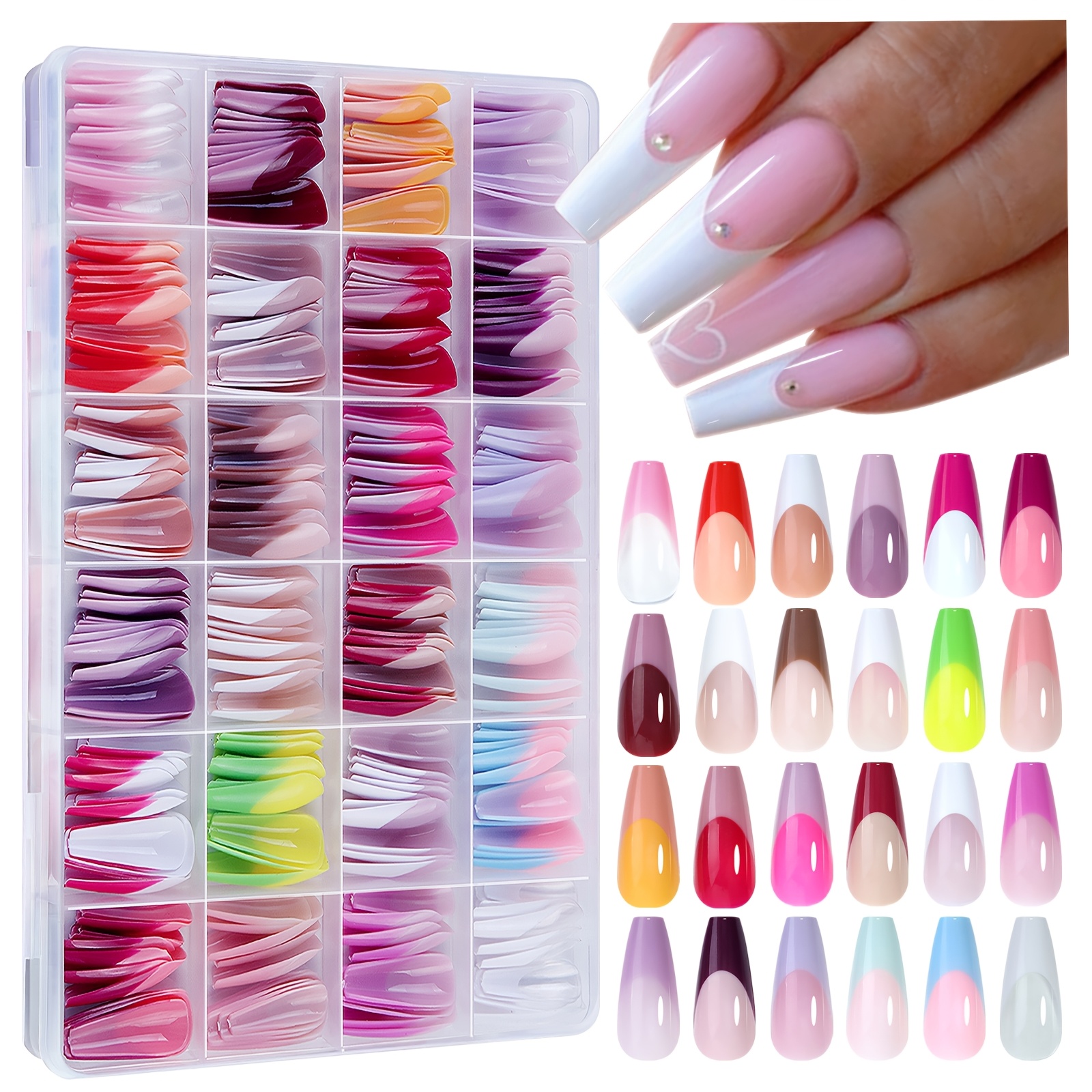 

Misscheering 288pcs Long -on Set, French Tip, , , Pattern, Removable Fake Kit