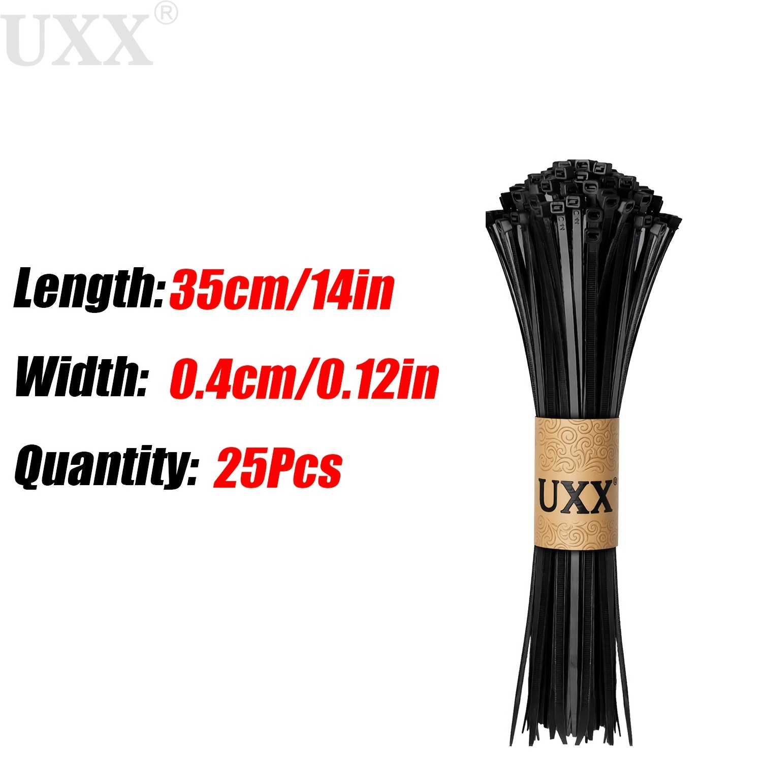 TEMU UXX 350-1200Mm Impieghi Gravosi - per Cavi Resistenti ai UV, Extra Lunghe 350-1200Mm, Confezione da 25, Resistenza alla Trazione 70 Lbs, Cinghie