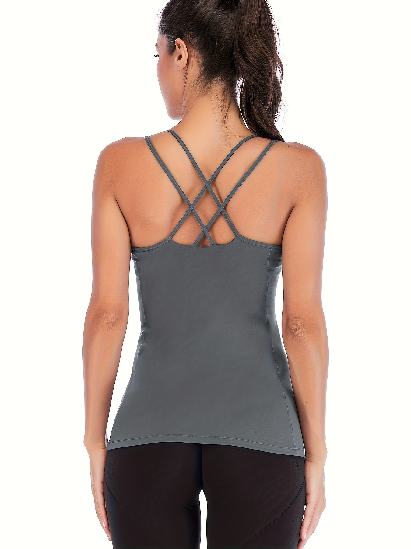 Youloveit Workout Tank Tops for Women with Built in Sports Bra Strappy  Camisole Yoga Longline Sports Bras Athletic Tops at  Women's Clothing  store