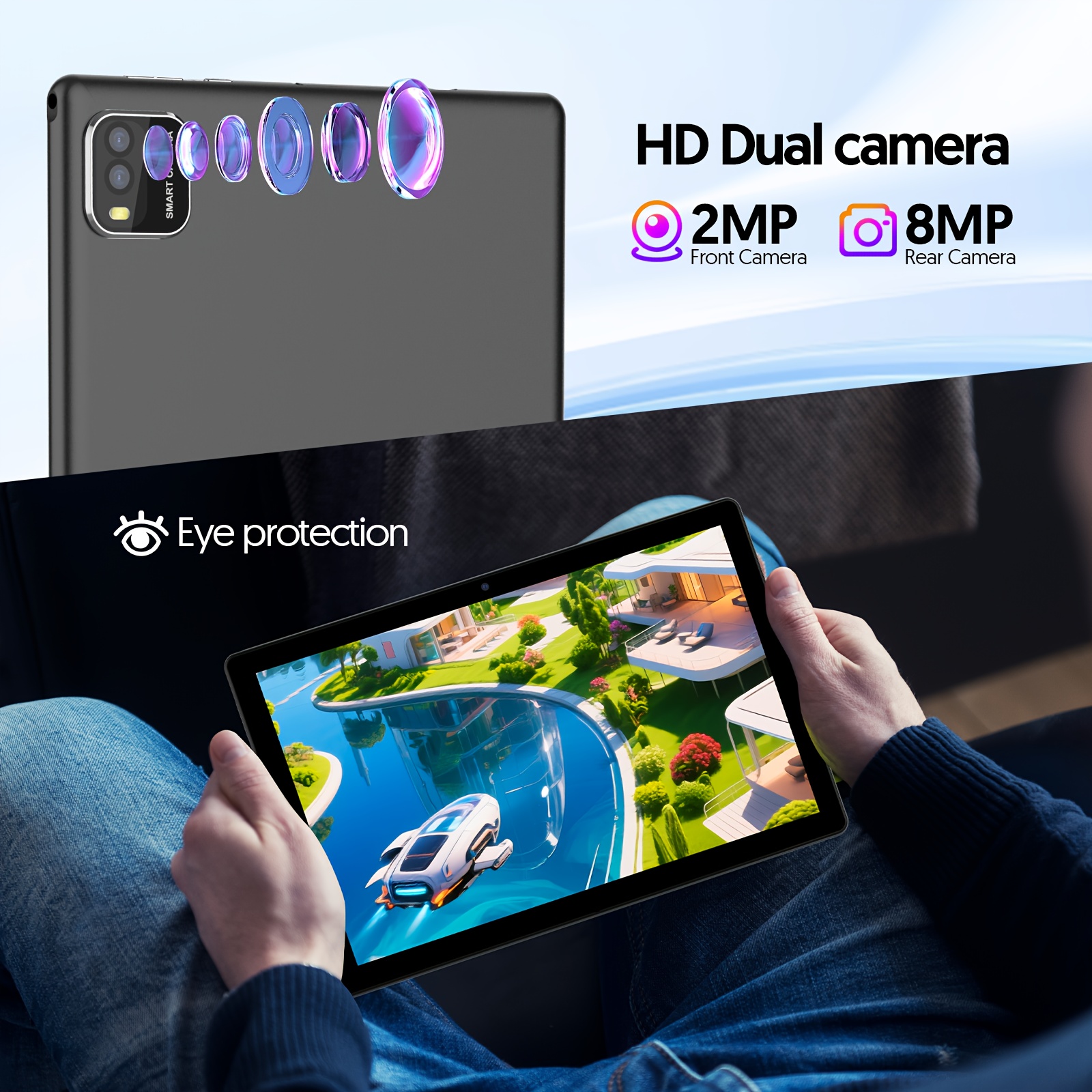 10-inch Android 15 Tablet, Tablet with (Keyboard, Mouse, Stylus, Protective Case) Optional, 12GB (3G+9G Virtual) RAM, 64GB ROM, Supports 1TB Memory Expansion, 6000mAh Battery, 1280*800 IPS High-definition Touch Screen, 2MP+8MP Dual Cameras, 5Gwifi