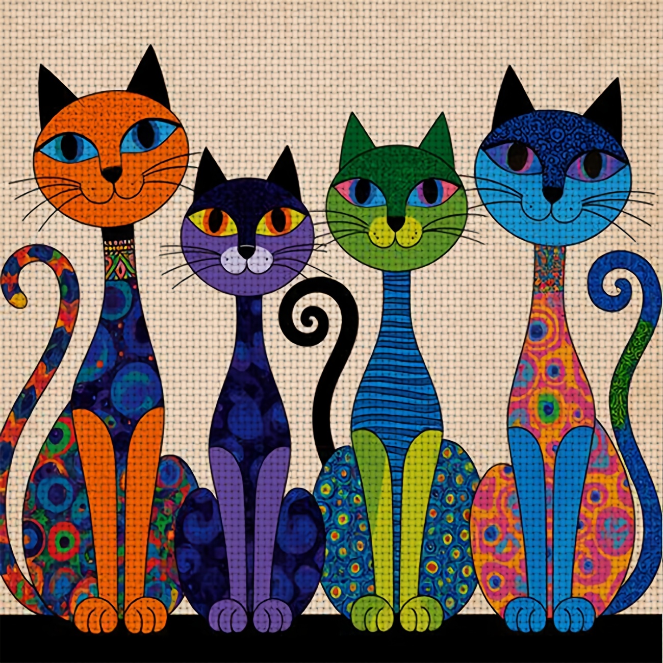 TEMU A Cross- Kit Featuring A Design Of 'four Colorful Cartoon Cats' Without A Frame, Beginners To Enjoy Crafting During Their . It Allows You To