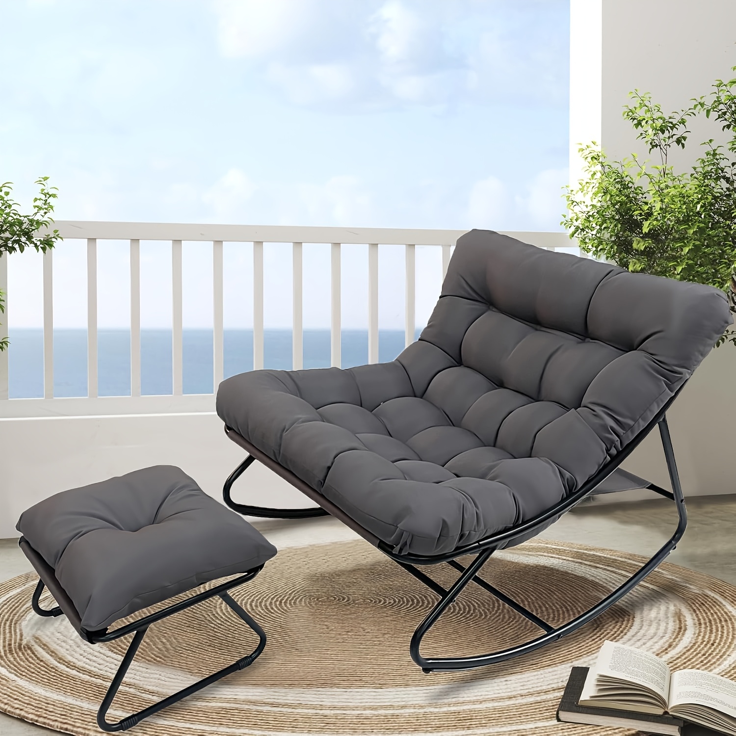 TEMU Rocking Chair Living Room Modern Rocking Chair With Reclining Function, Home Rocking Chair, Luxury Bedroom Rocker, In Black And Grey Colors,