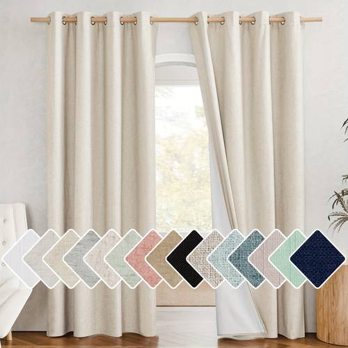 2 panels blackout linen curtains burg for living room farmhouse thick completely blackout window thermal insulated drapes machine washable