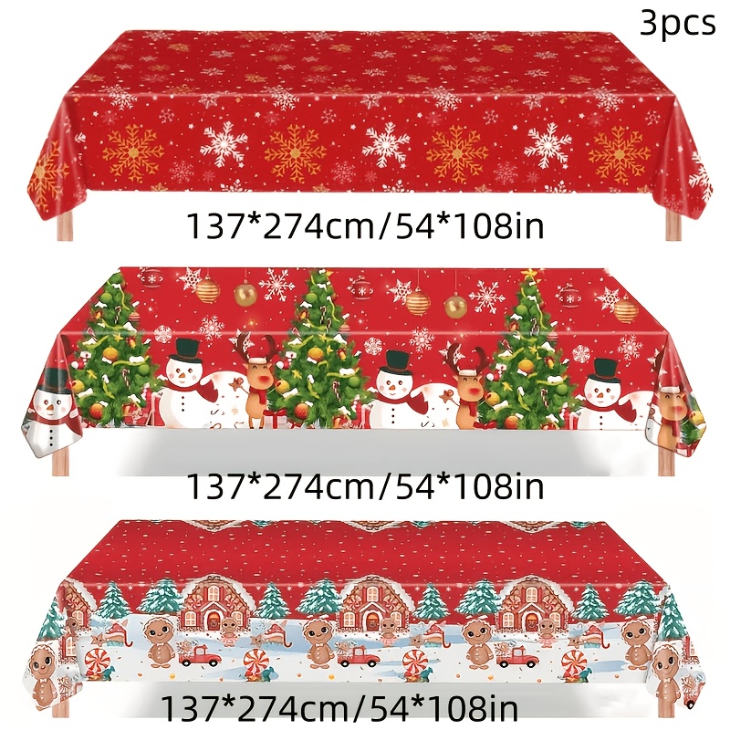TEMU Halloween,3-pack Merry Christmas Party Tablecloth, Christmas Gingerbread Snowflake Snowman Tablecloth, Used For Decorating Parties During