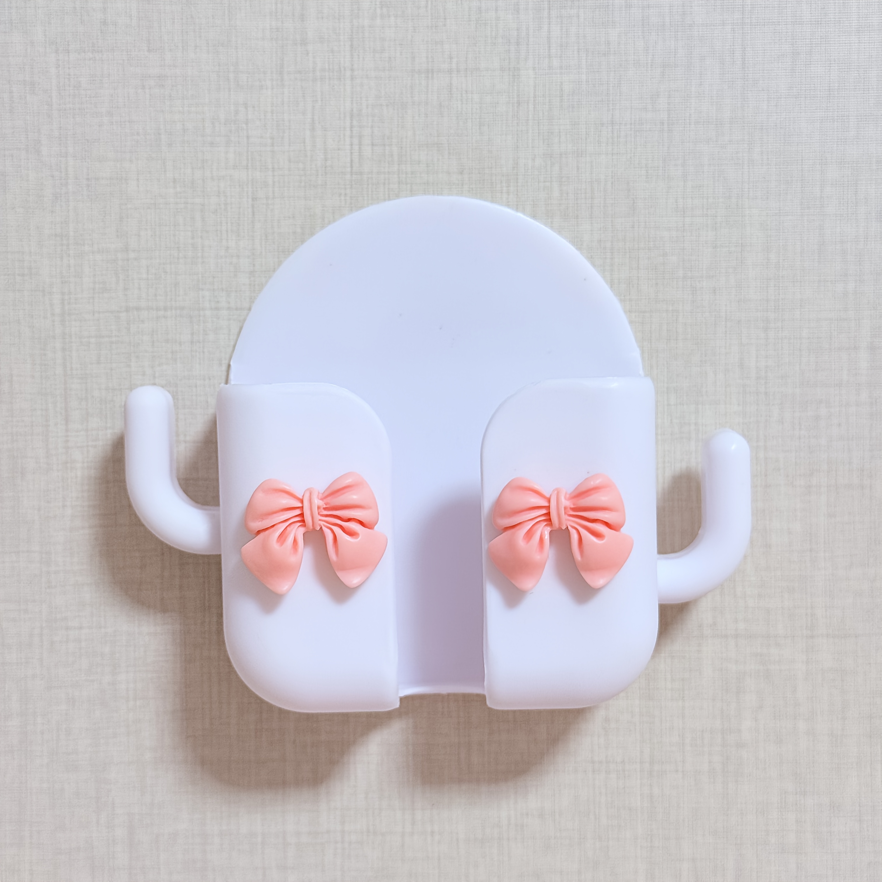 TEMU 1pc 3d Bow Decor Self-adhesive Wall Phone Holder, Wall Mount Charging Phone Stand, Multifunctional Wall Storage Organizer For Bedroom Bathroom