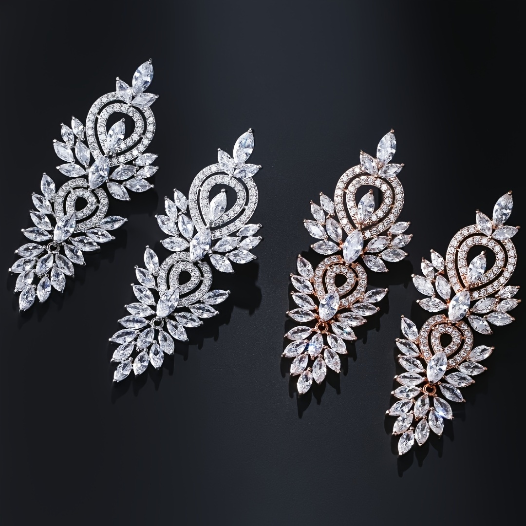 

Luxury Chandelier Earrings For Women, Sparkling Flower Design With Cubic Zirconia, Elegant Bridal Jewelry For Wedding, Engagement, Banquet, Sexy Style