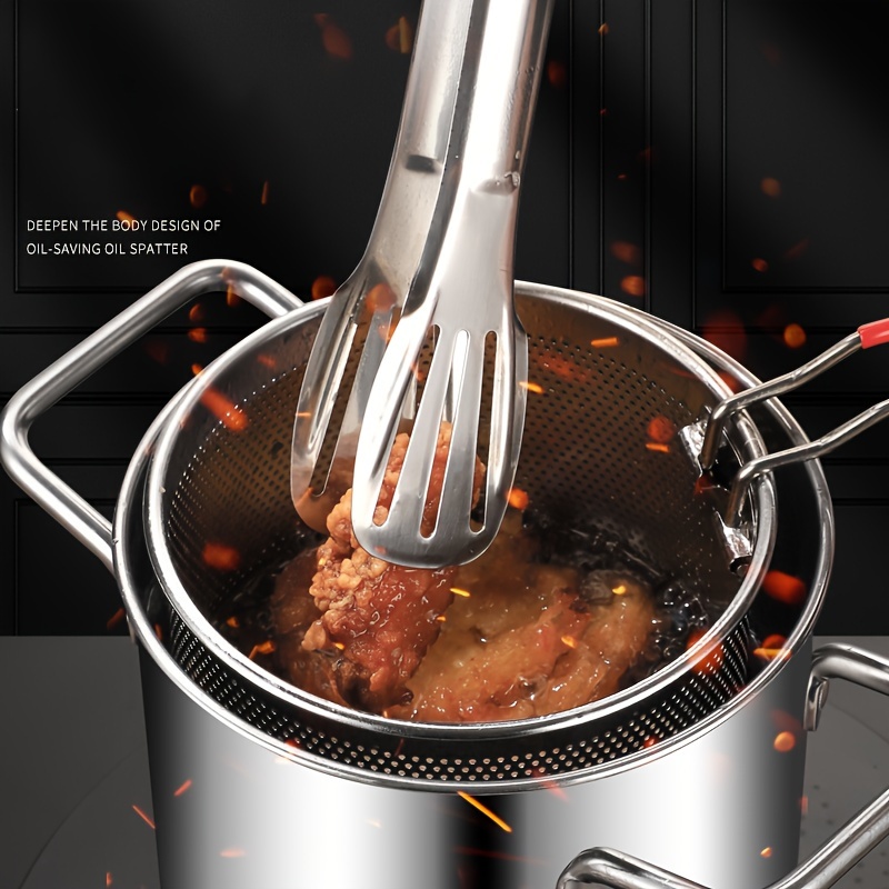 

1 Set, 96oz Deep Fryer, 304 Stainless Steel Household Heightened Tempura Oil-saving Special Induction Cooker, Deep Frying Deep Pot, Kitchen Supplies, Cookware