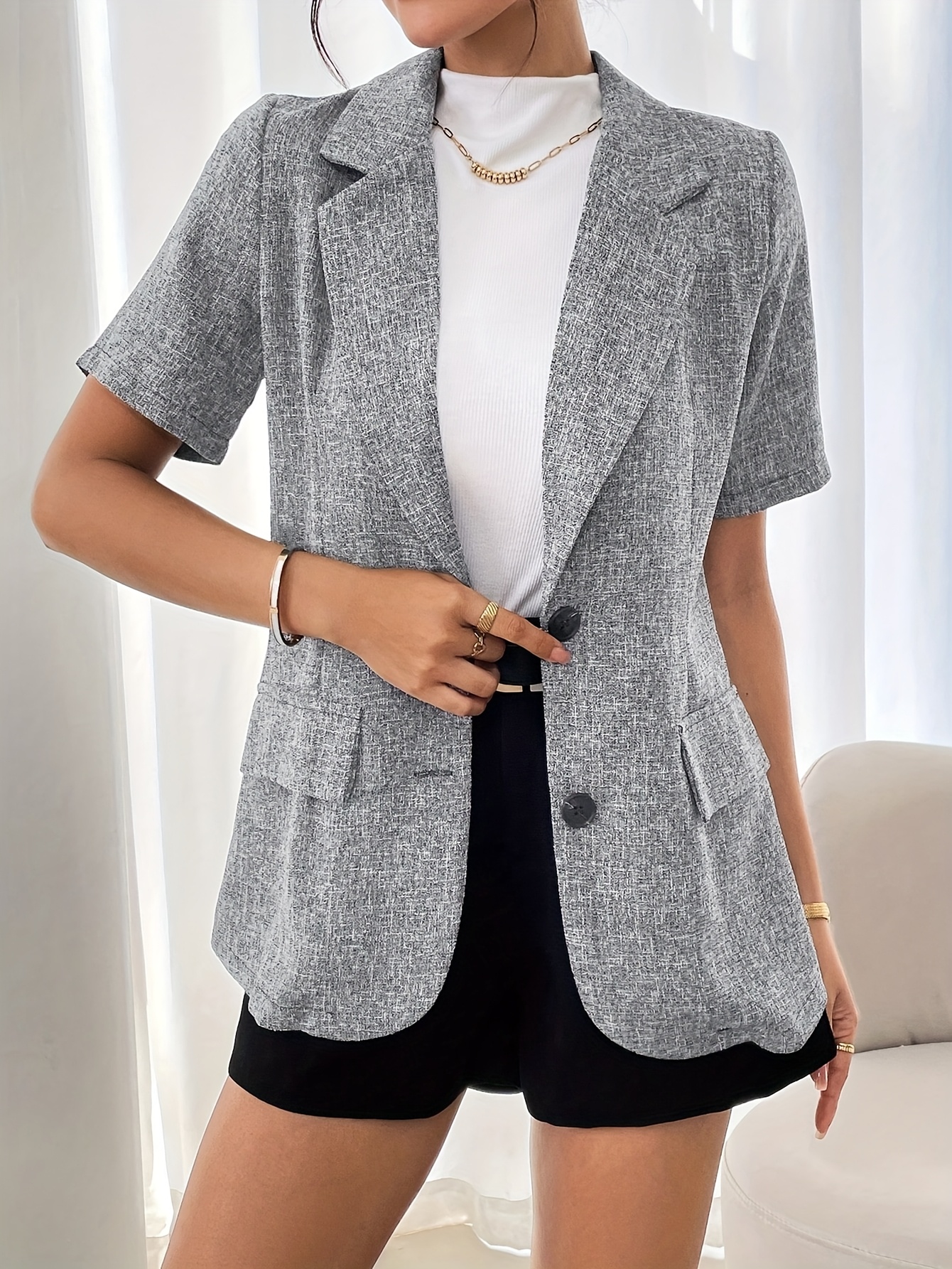 women's casual short sleeve light gray polyester Temu Canada